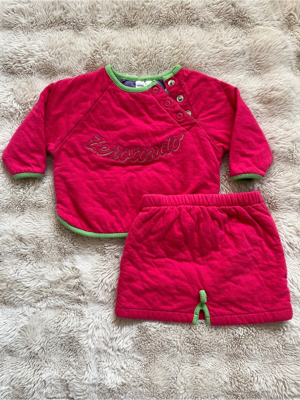 Vintage 80s 90s Zerotondo Benetton Baby 2-Piece Fleece Set Made in Italy Pink 6M